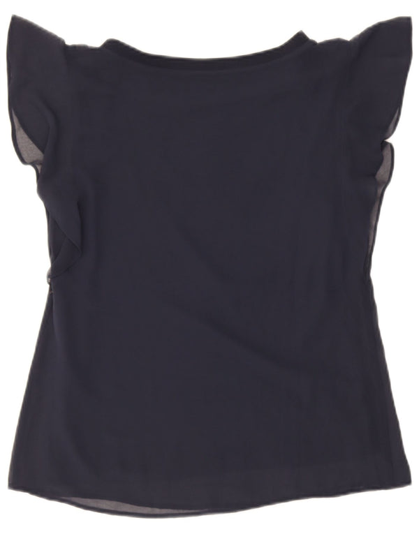 Zara Womens Oversized Blouse Top UK 6 XS Navy Blue Viscose