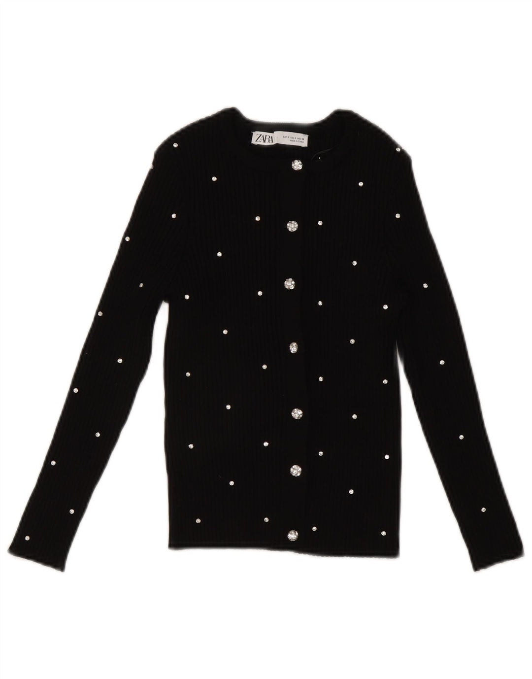 Zara Womens Crop Top UK 8 Small Black Spotted Nylon