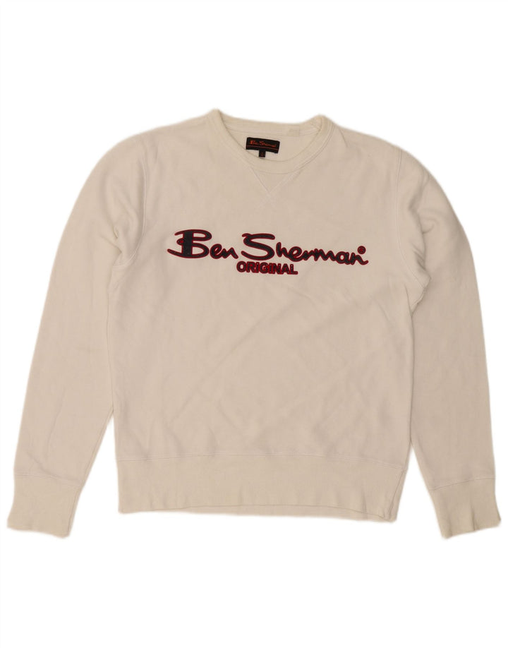Ben Sherman Mens Graphic Sweatshirt Jumper Medium White Cotton