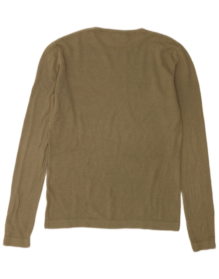 Zara Mens Crew Neck Jumper Sweater Medium Khaki