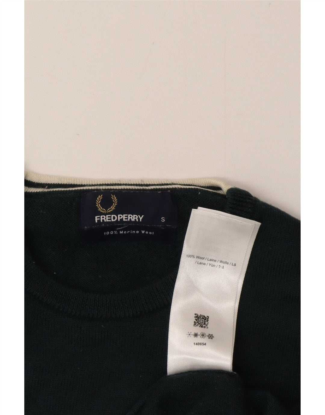 Fred Perry Mens Crew Neck Jumper Sweater Small Green Wool