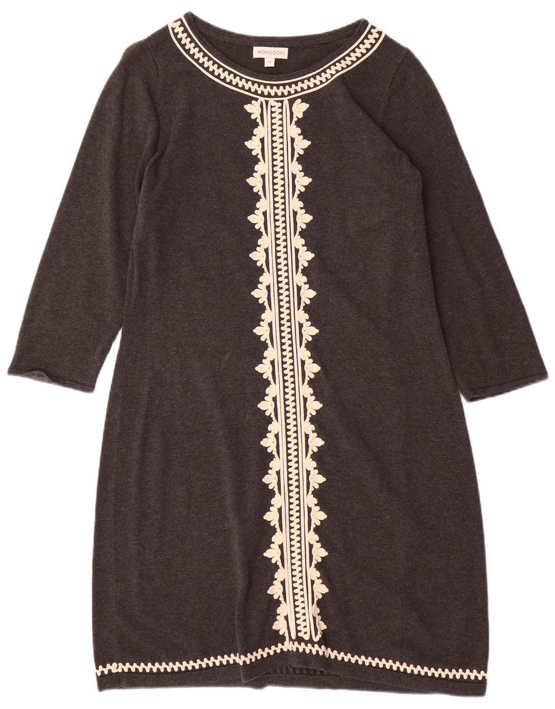 MONSOON Womens 3/4 Sleeve Jumper Dress UK 12 Medium Grey Cotton