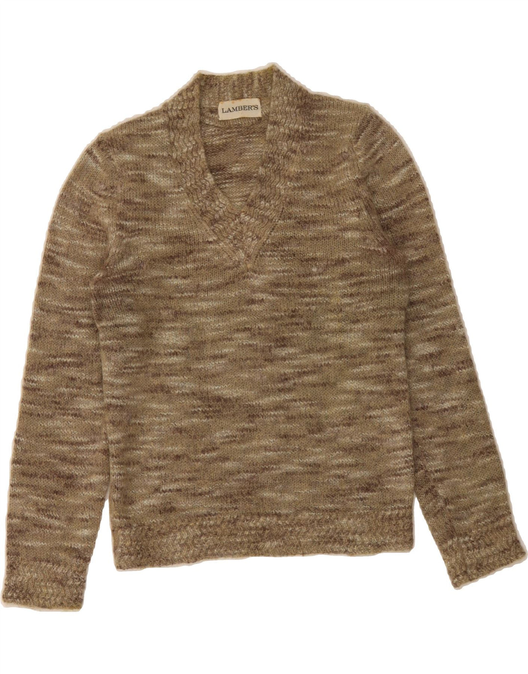 LAMBERS Womens Crop V-Neck Jumper Sweater IT 44 Medium Khaki Vintage Lambers and Second-Hand Lambers from Messina Hembry 