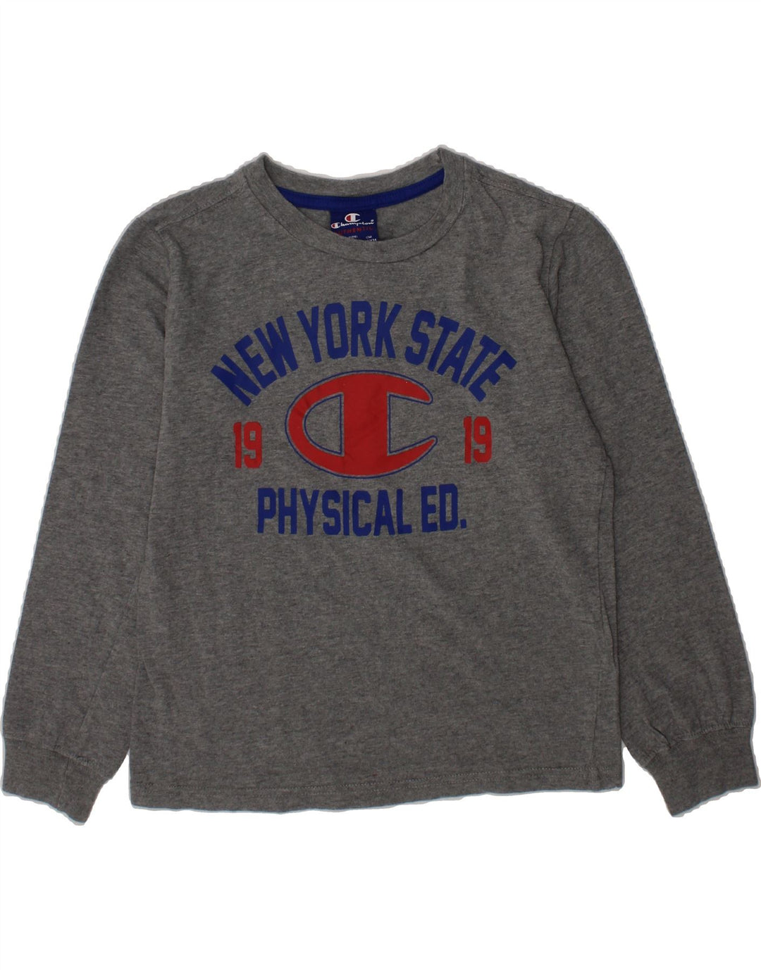 CHAMPION Boys Graphic Top Long Sleeve 7-8 Years Small Grey Vintage Champion and Second-Hand Champion from Messina Hembry 