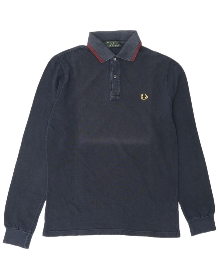 Fred Perry Mens Long Sleeve Polo Shirt Medium Navy Blue Cotton