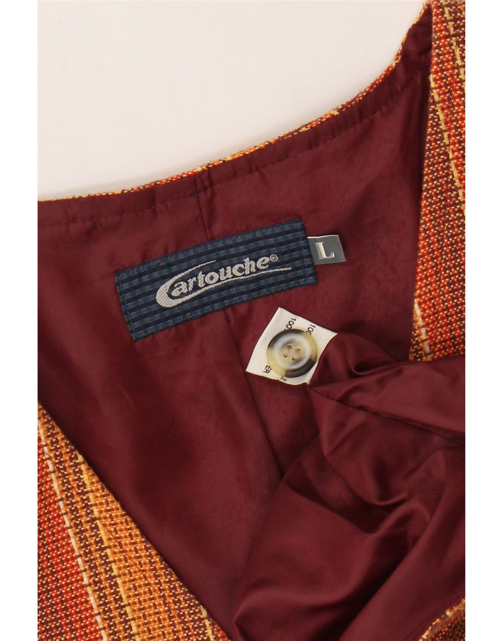 CARTOUCHE Mens Waistcoat Large Orange Striped Wool