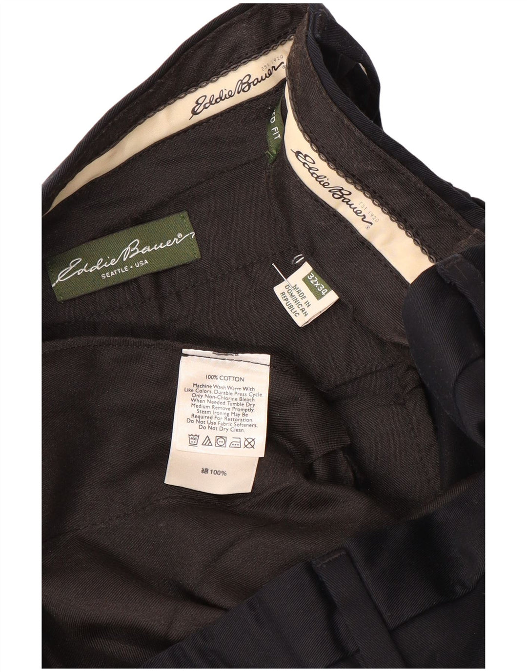 EDDIE BAUER Mens Straight Chino Trousers W32 L34 Black Cotton
