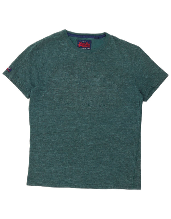 Superdry Mens Graphic T-Shirt Top Large Green Flecked Cotton