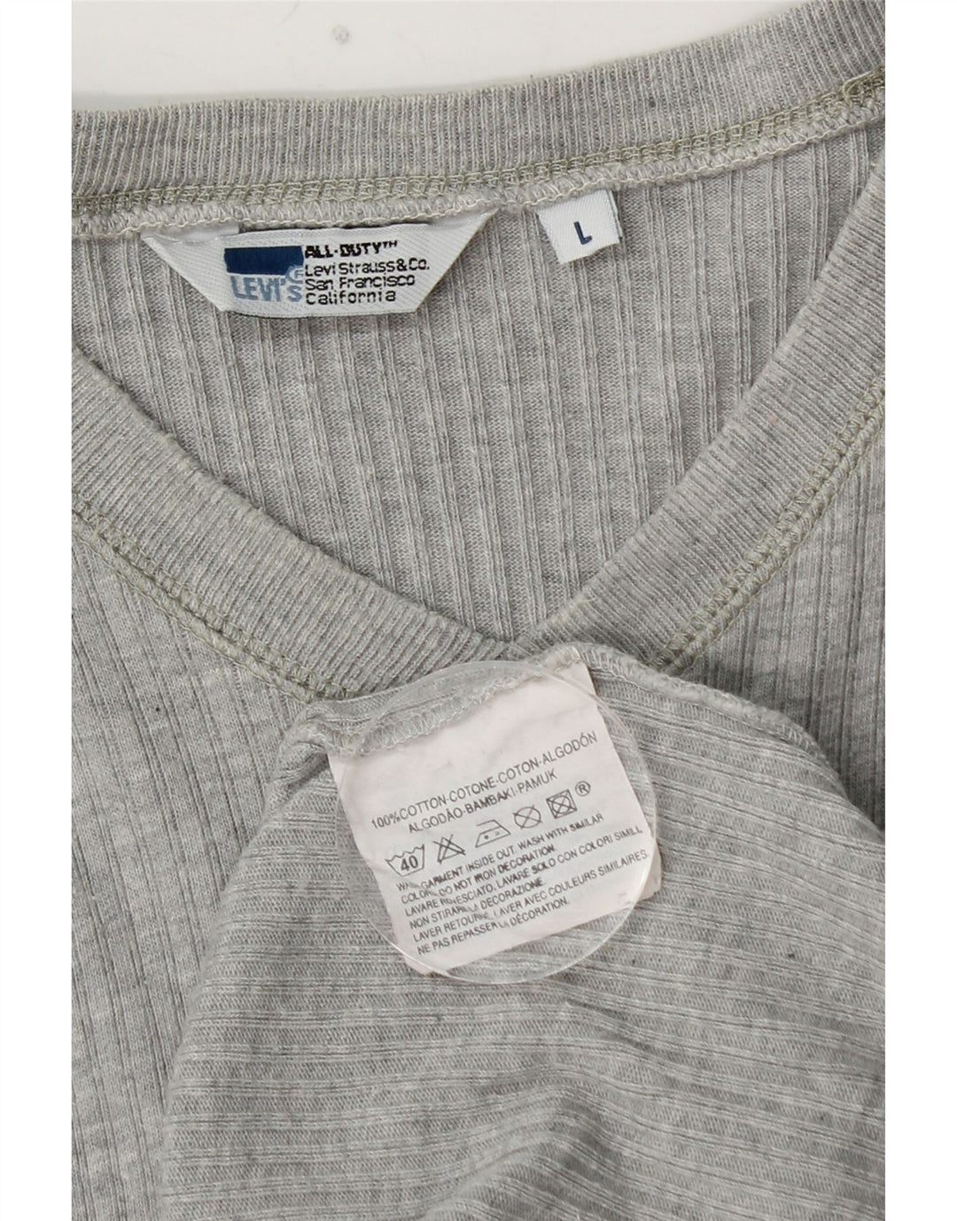 LEVI'S Mens Top Long Sleeve Large Grey Cotton