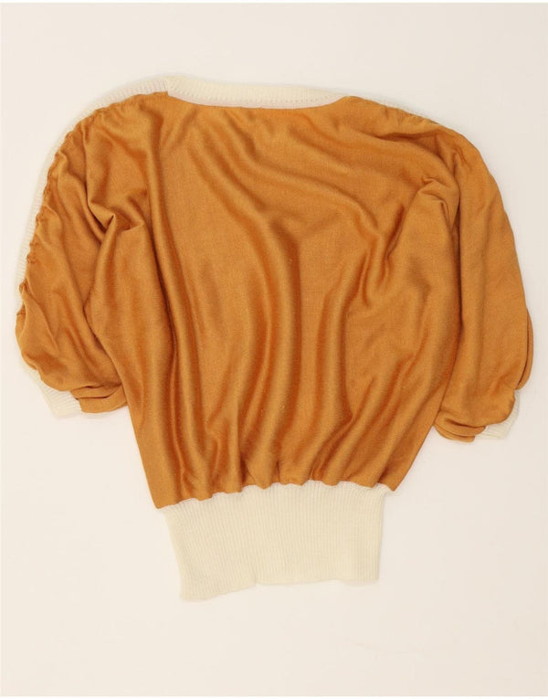 Vintage Womens 3/4 Sleeve Boat Neck Jumper Sweater UK 18 XL Brown