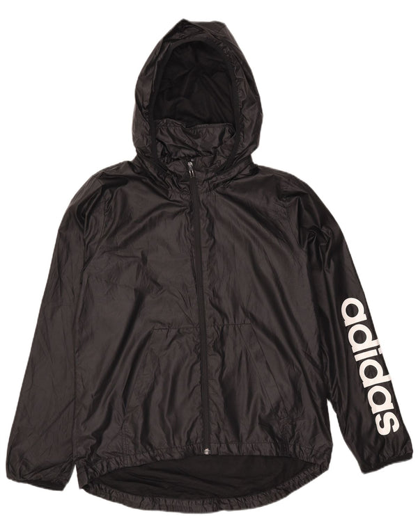 ADIDAS Womens Graphic Hooded Rain Jacket UK 12/14 Medium Black Polyester