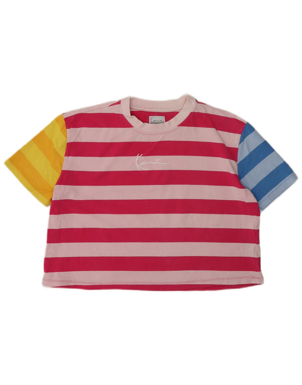 Karl Kani Womens Crop Graphic T-Shirt Top UK 10 Small Multicoloured Striped