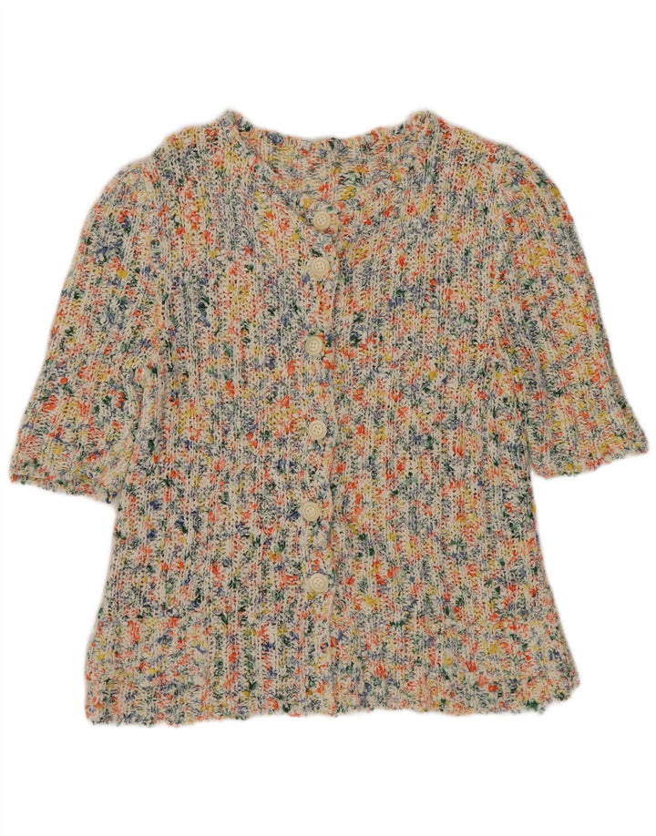 Vintage Womens Short Sleeve Cardigan Sweater UK 8 Small Multicoloured