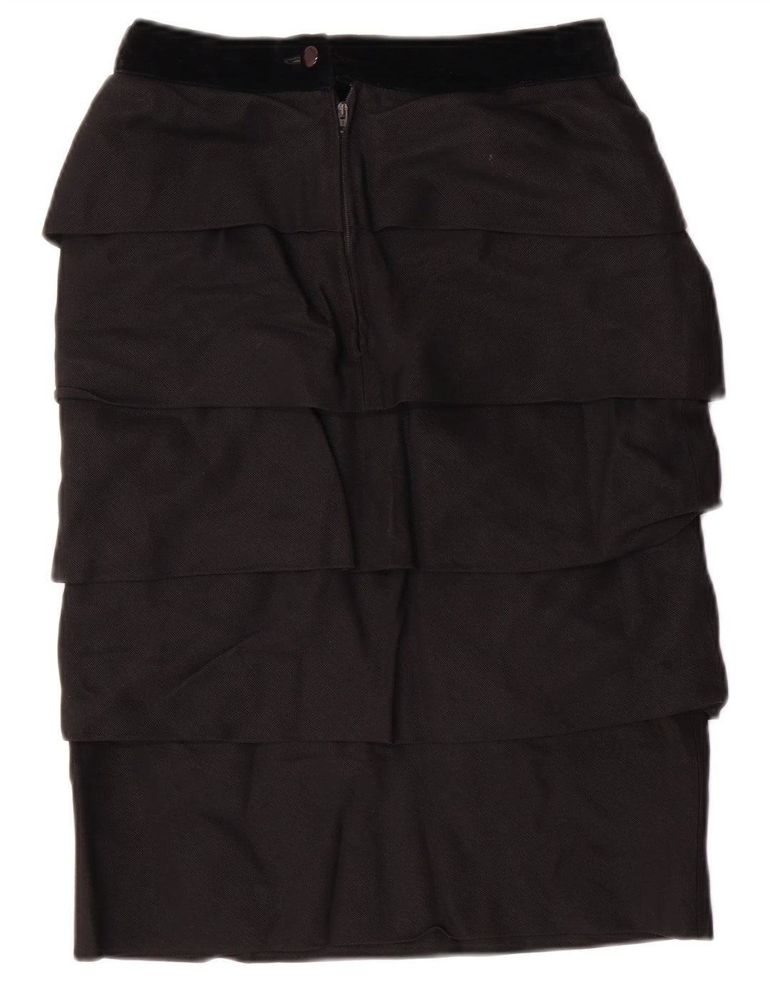 VINTAGE Womens High Waist Tiered Skirt IT 42 Medium W26  Black Viscose