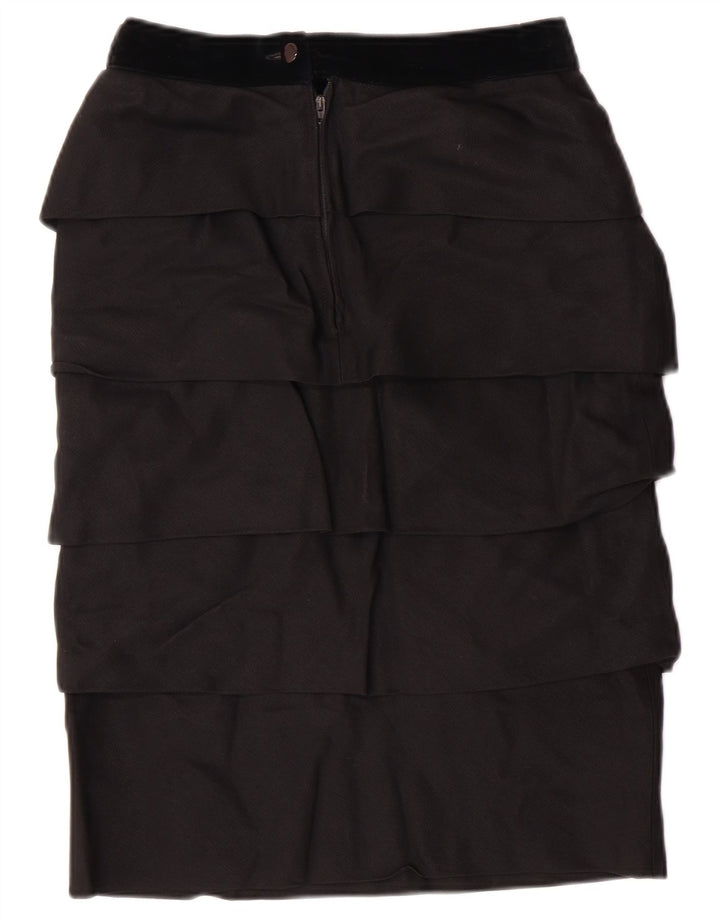 VINTAGE Womens High Waist Tiered Skirt IT 42 Medium W26  Black Viscose