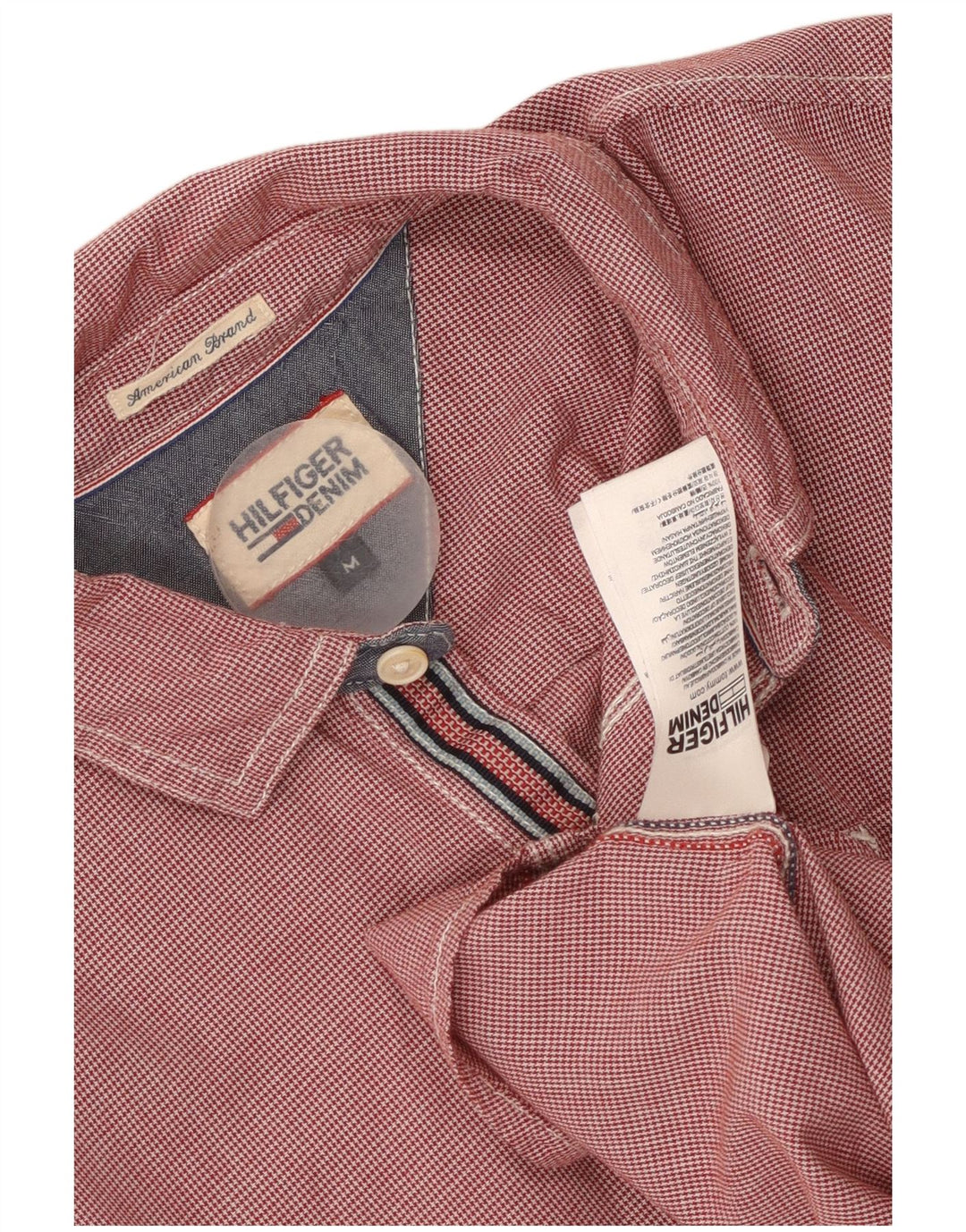 Tommy Hilfiger Mens Shirt Medium Red Houndstooth Cotton