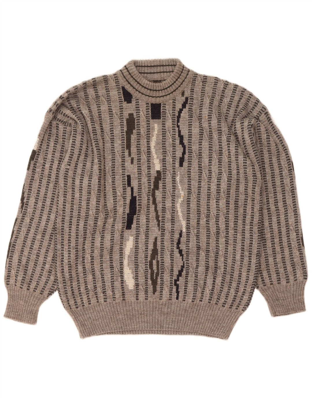 Mapier Mens Turtle Neck Jumper Sweater Medium Grey Striped Wool