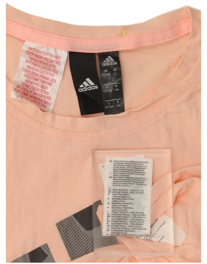 ADIDAS Girls Graphic T-Shirt Top 13-14 Years Pink Cotton