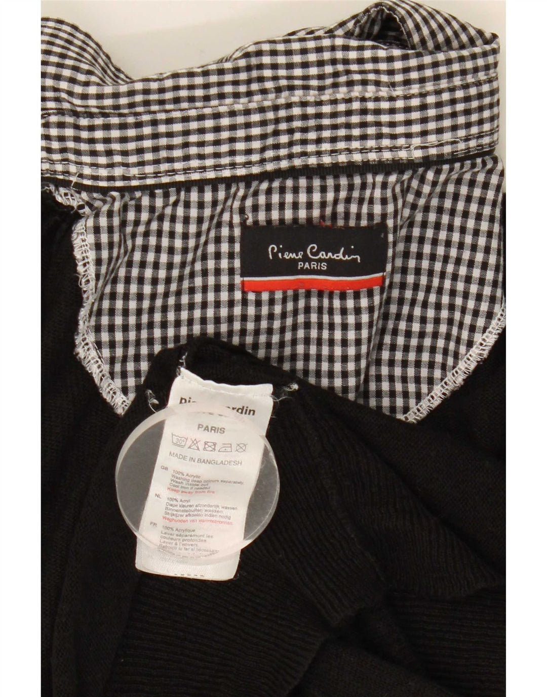 Pierre Cardin Mens V-Neck Jumper Sweater Medium Black Check Acrylic