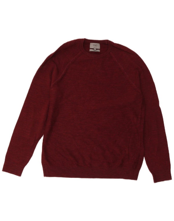 Marks & Spencer Mens Crew Neck Jumper Sweater Medium Burgundy Cotton