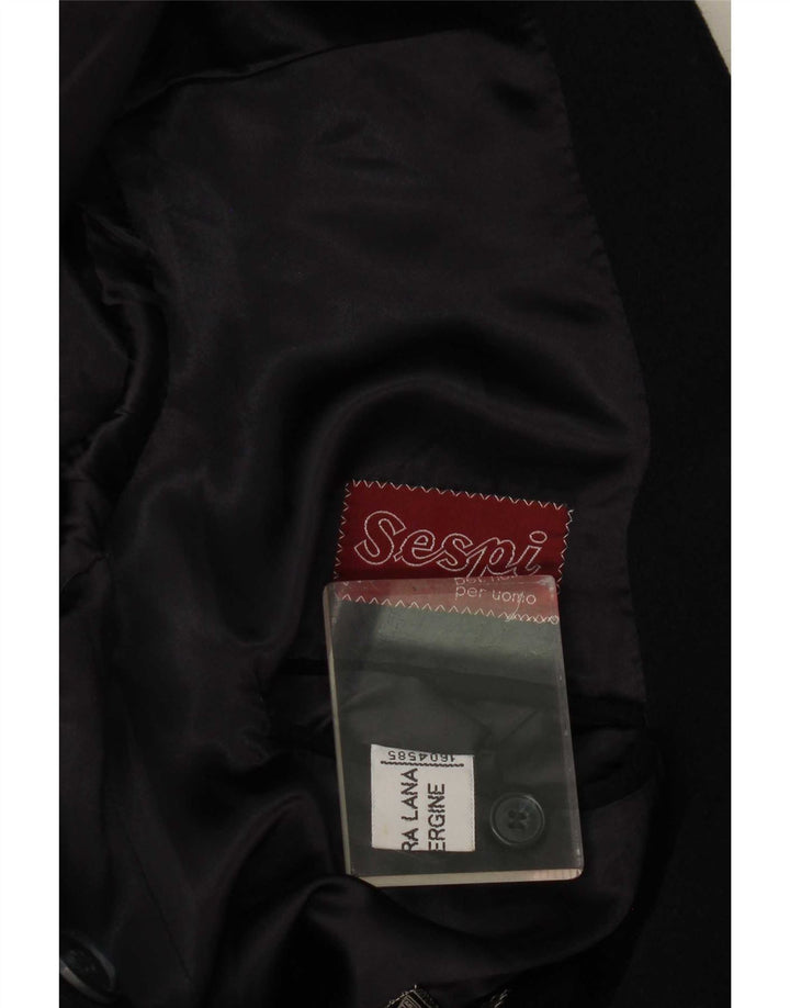 Sespi Mens Double Breasted Coat UK 38 Medium Navy Blue Virgin Wool