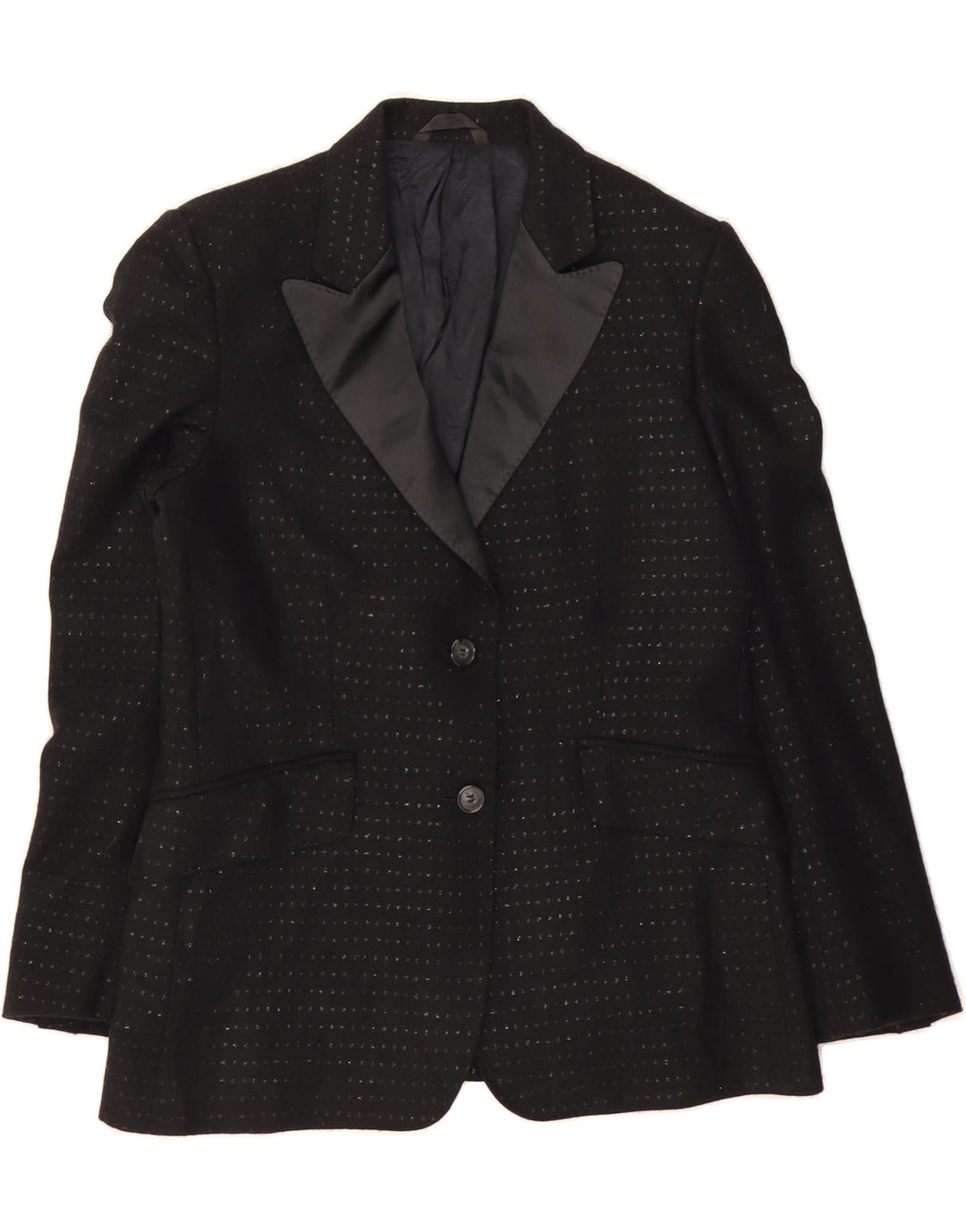 VINTAGE Womens 2 Button Blazer Jacket IT 44 Medium Black Spotted Vintage Vintage and Second-Hand Vintage from Messina Hembry 