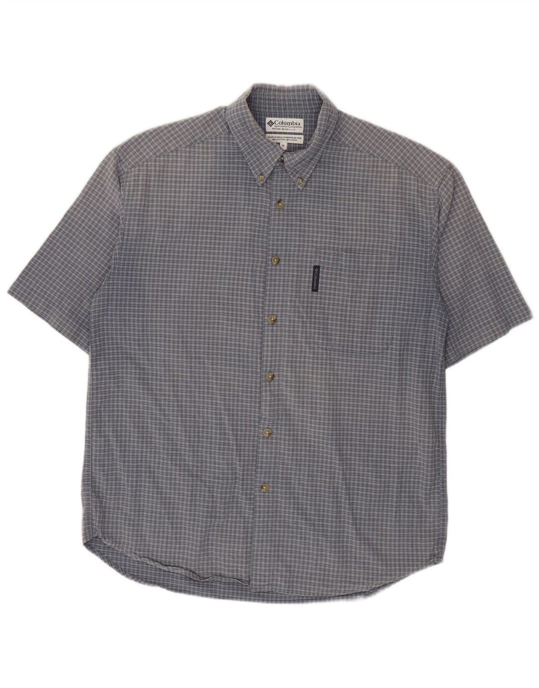 Columbia Mens Short Sleeve Shirt Medium Blue Check Cotton