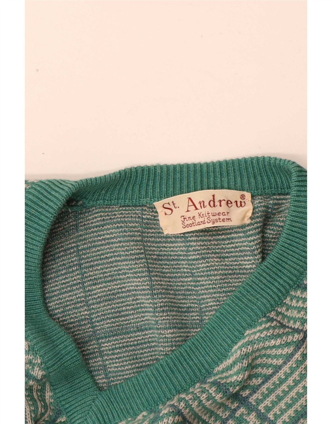 St. Andrews Mens V-Neck Jumper Sweater Large Green Houndstooth