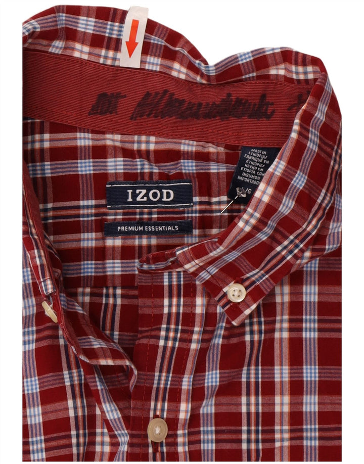 Izod Mens Shirt Large Red Check Cotton