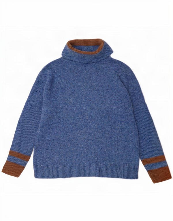 Jigsaw Womens Roll Neck Jumper Sweater UK 16 Large Blue Colourblock Wool