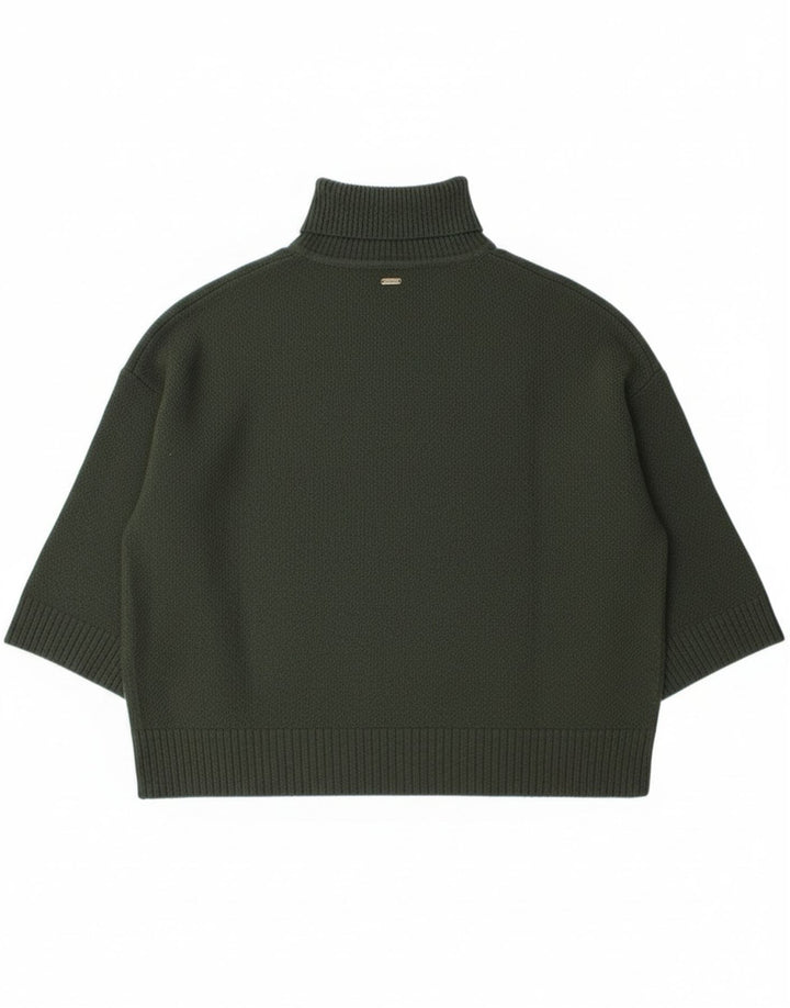 Barbour Womens Burne Cape Roll Neck Jumper Sweater UK 14 Medium Green Wool