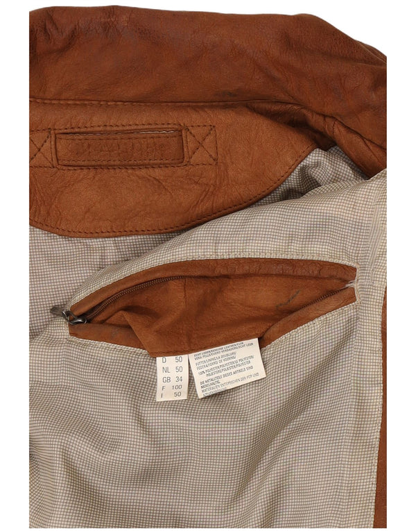 Trapper Mens Loose Fit Leather Jacket UK 34 XS Brown Leather