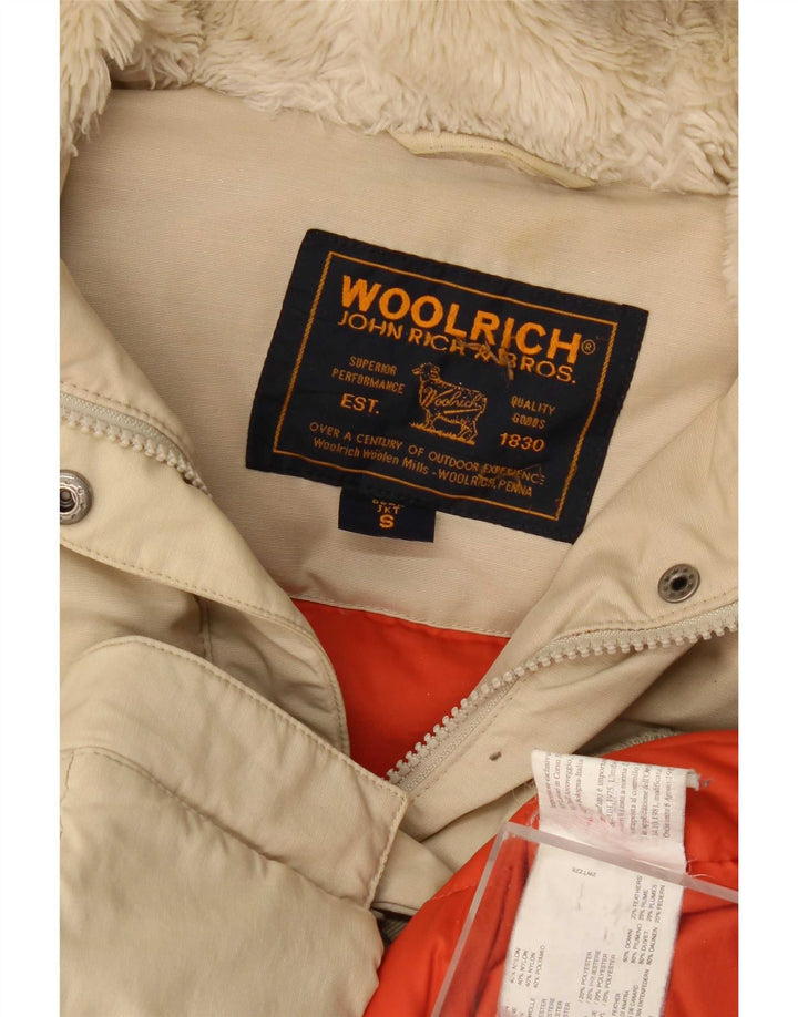 Woolrich Womens Hooded Oversized Padded Jacket UK 10 Small Beige Cotton
