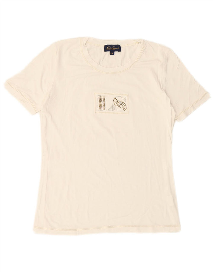 LUISA SPAGNOLI Womens Graphic T-Shirt Top UK 14 Medium White Viscose