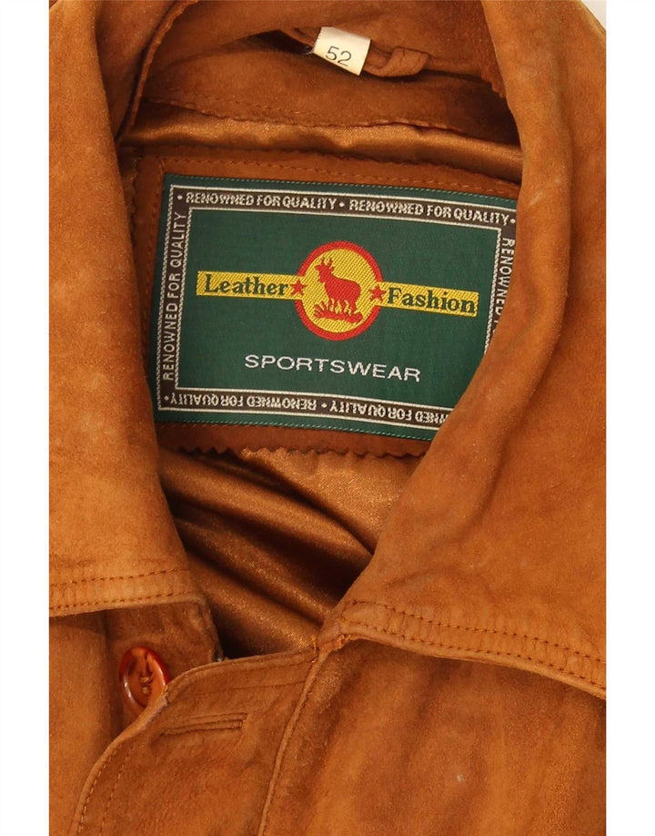 Vintage Mens Suede Jacket IT 52 XL Brown Leather