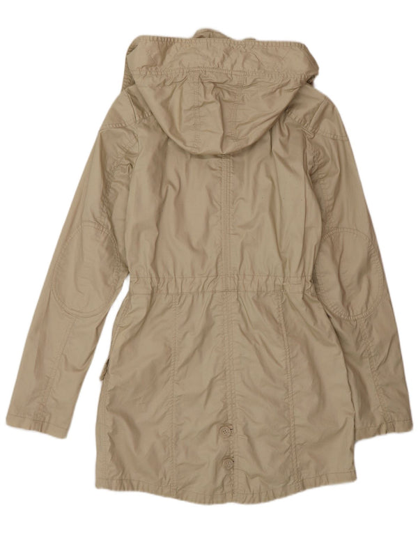 Sisley Womens Hooded Loose Fit Utility Jacket UK 6 XS Beige Cotton