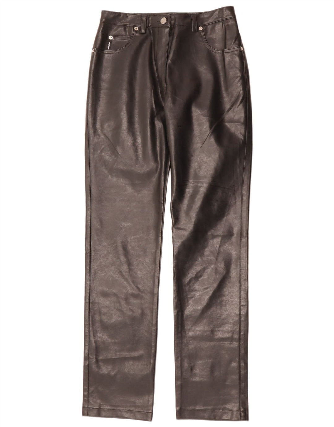 ARMANI Womens Straight Faux Leather Trousers W26 L31 Black Polyester