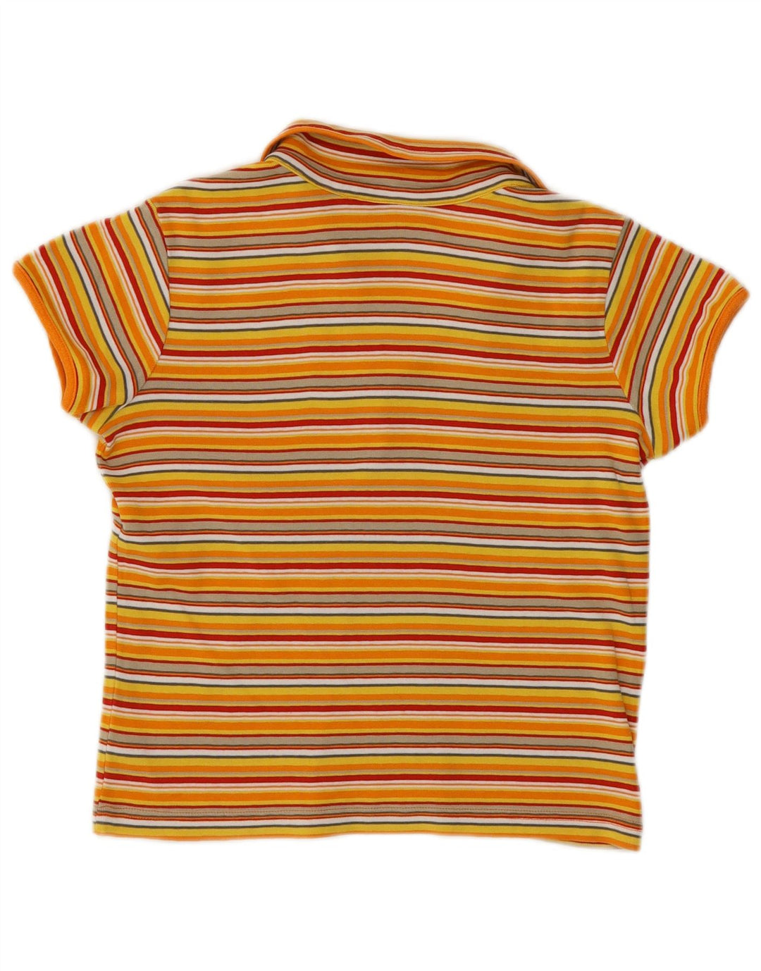 S.Oliver Womens Crop Polo Shirt UK 14 Large Yellow Striped Cotton