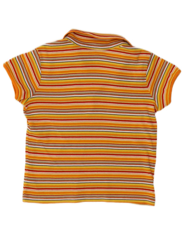 S.Oliver Womens Crop Polo Shirt UK 14 Large Yellow Striped Cotton