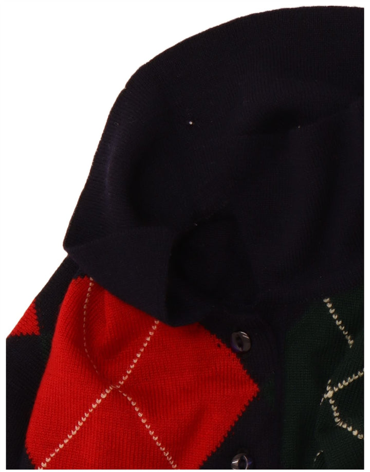 PRINGLE Mens Polo Neck Jumper Sweater Medium Navy Blue Argyle/Diamond