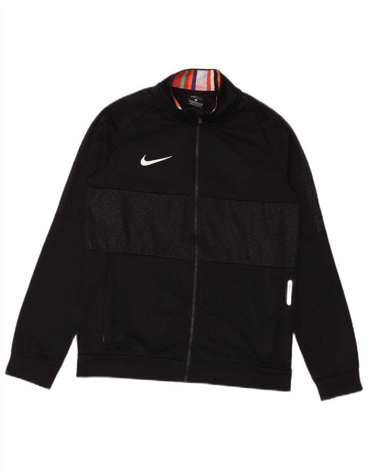 NIKE Boys Dri Fit Tracksuit Top Jacket 12-13 Years Large Black