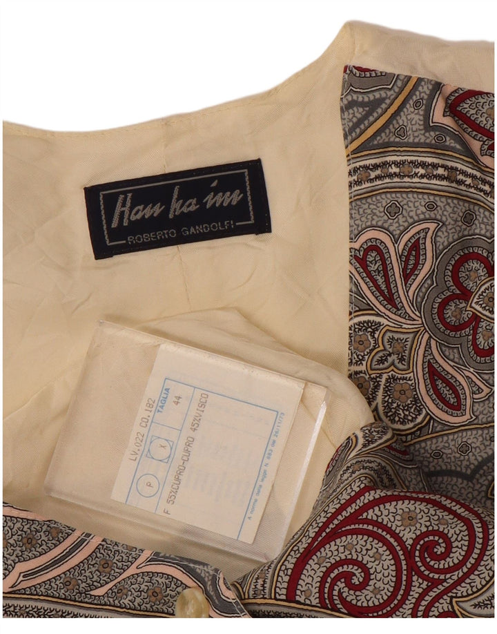 Vintage Womens Waistcoat IT 44 Medium Grey Paisley Cotton