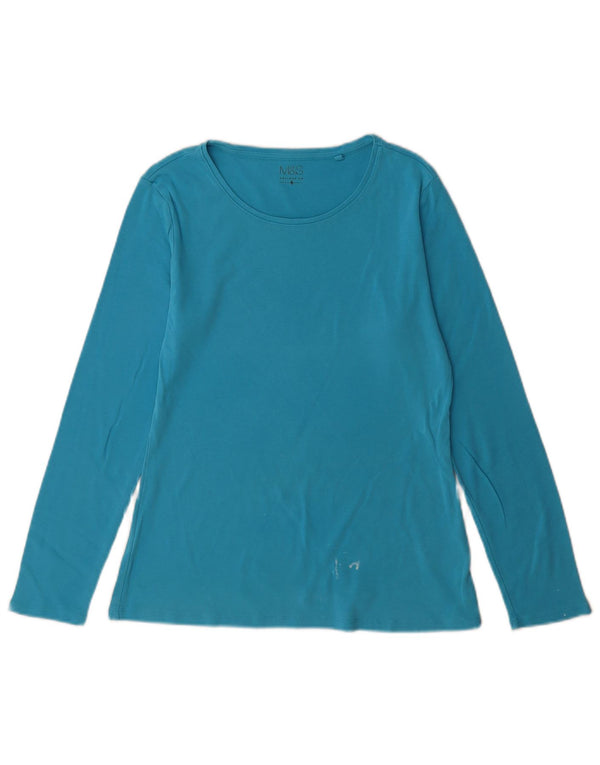 Marks & Spencer Womens Top Long Sleeve UK 14 Large Blue Cotton