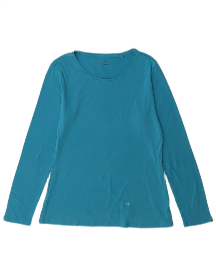 Marks & Spencer Womens Top Long Sleeve UK 14 Large Blue Cotton