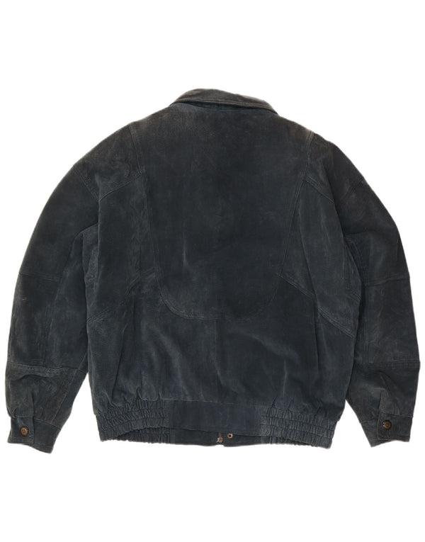 C&A Mens Suede Jacket UK 40 Large Navy Blue Leather
