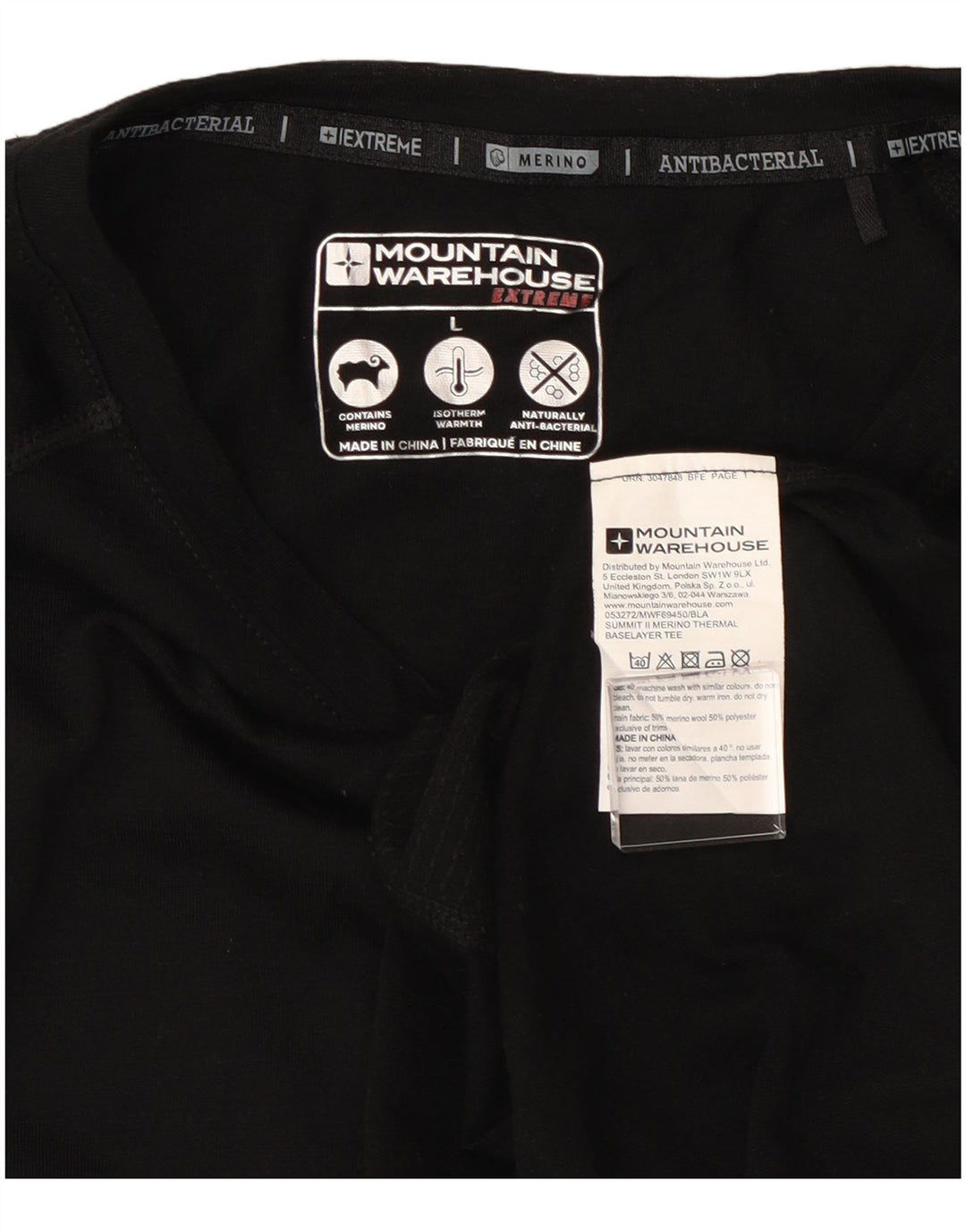 Mountain Warehouse Mens T-Shirt Top Large Black Wool