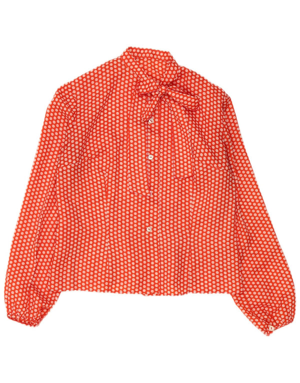 Vintage Womens Front Tie Shirt Blouse UK 14 Medium Orange Polka Dot