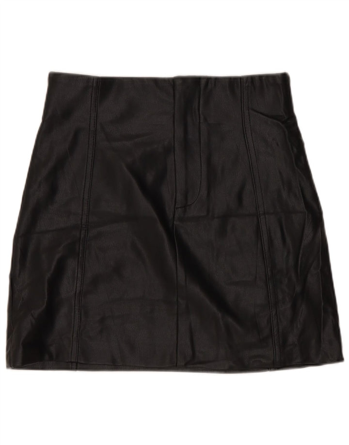 Zara Womens Faux Leather Mini Skirt Small W26  Black Polyurethane