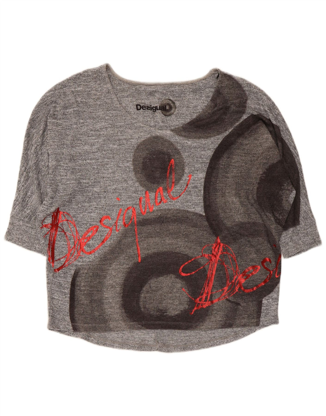 Desigual Womens Graphic Top 3/4 Sleeve UK 14 Medium Grey Geometric