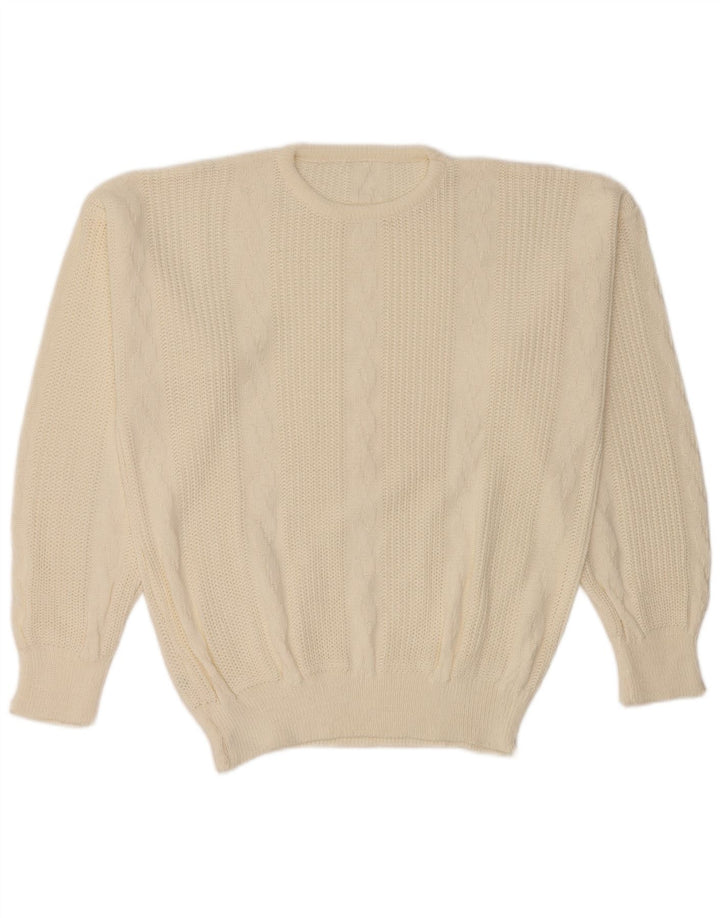VINTAGE Mens Crew Neck Jumper Sweater IT 52 Large White Acrylic